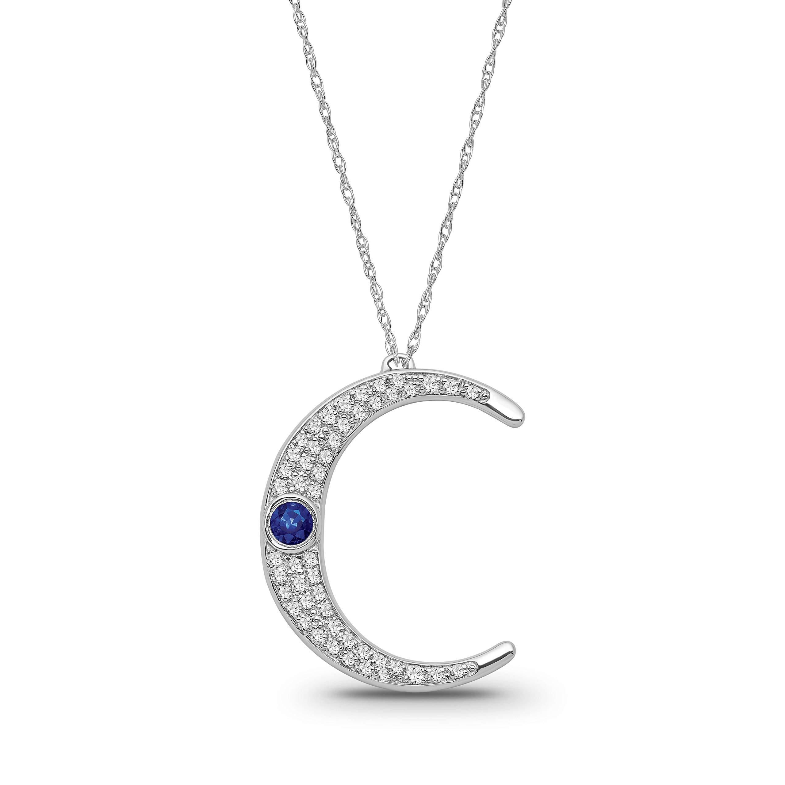 ARAIYA FINE JEWELRYGift For Mothers Day Sterling Silver Diamond and Blue Sapphire Moon Pendant Necklace (1/4 cttw, I-J Color, I2-I3 Clarity), 18'', Metal, Diamond