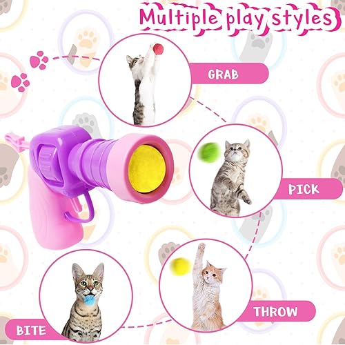 Miniatura 7 de 2 lanzadores de juguetes para gatos y 100 pelotas de pompón para gatos, lanzador de pelotas de juguete para gatos, juguete interactivo de