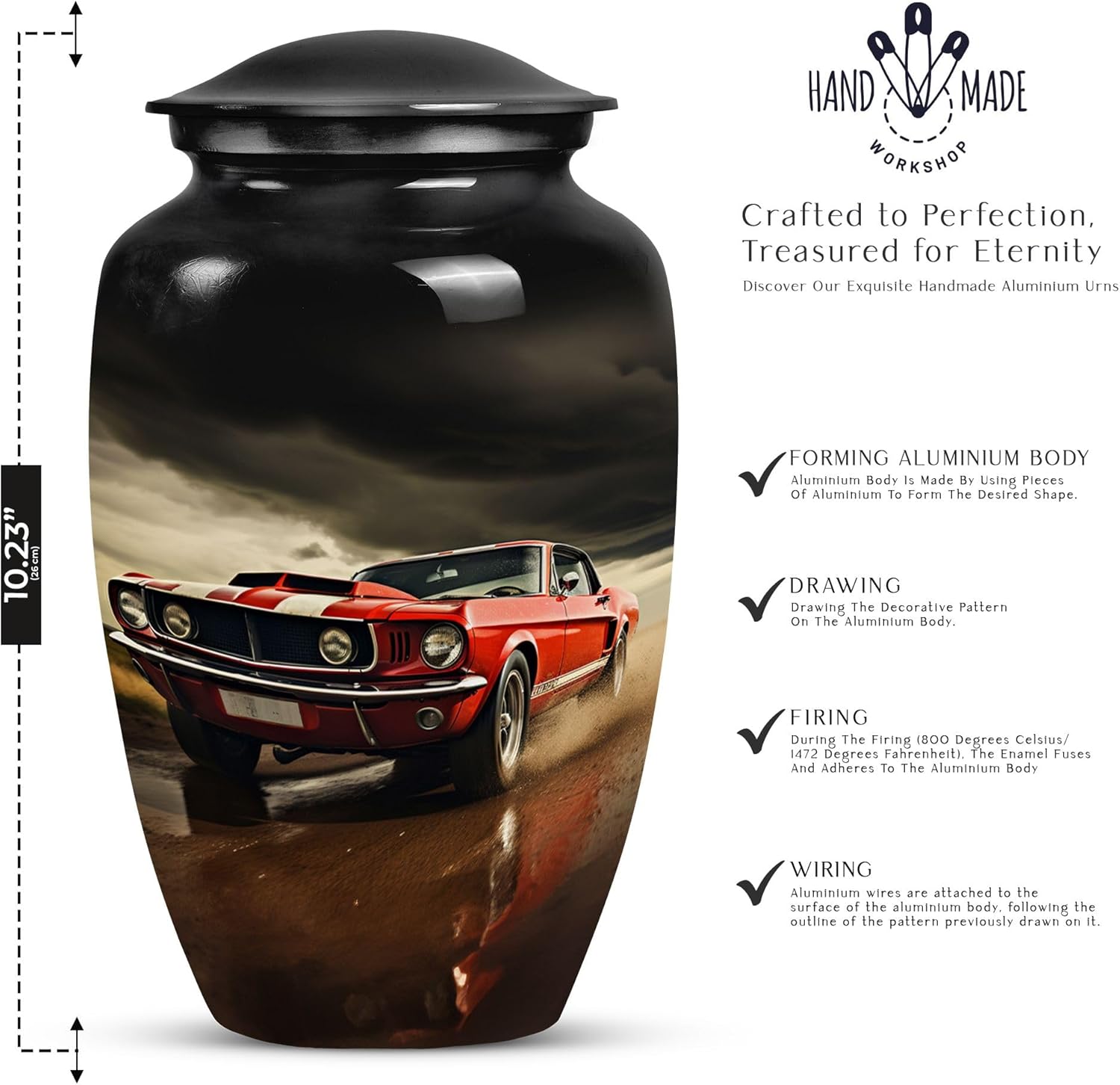 Red Car On A Stormy Road - Large Urns for Ashes - Urn for Dad - Funeral Cremation Urns for Ashes - Companion Urn (10inch), Natural - Image 2