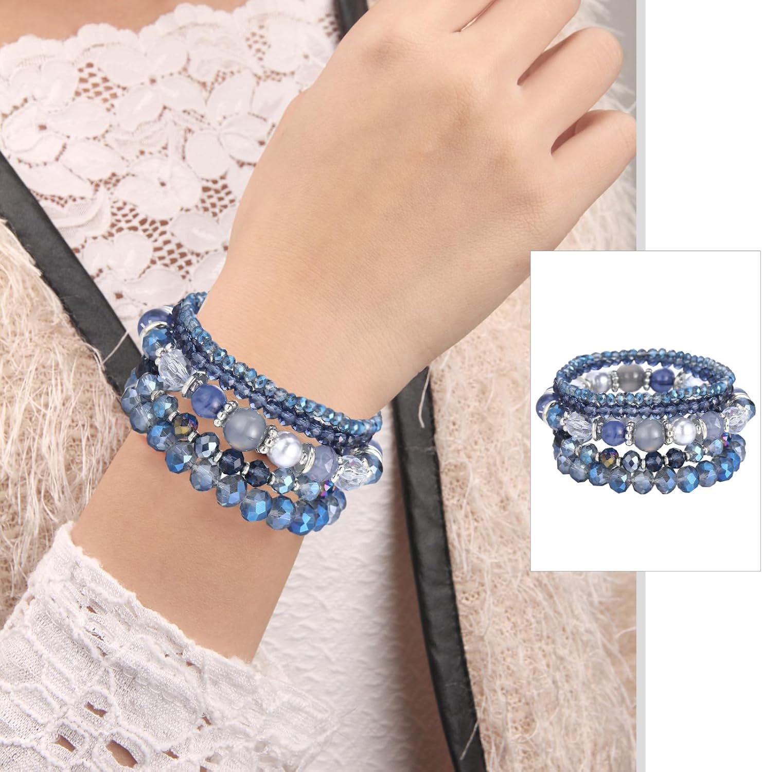 Bohemian Black Beaded Bracelets for Women, Cute Bracelets for Women, Multilayer Disco Ball Bead Stretch Bracelet, Beads Bracelet for Women Black - Image 4