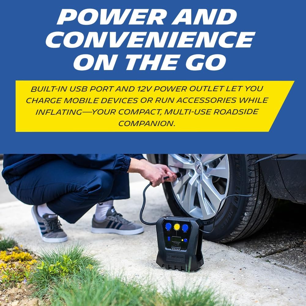 MICHELIN 009519 Compresseur à Air 12 V Programmable – 7 Bars – Gonflage Pneus de Voiture en 3 Minutes – Arrêt Automatique - Manomètre Digital – Robuste Compact – LED - Livré avec Embouts adaptateurs