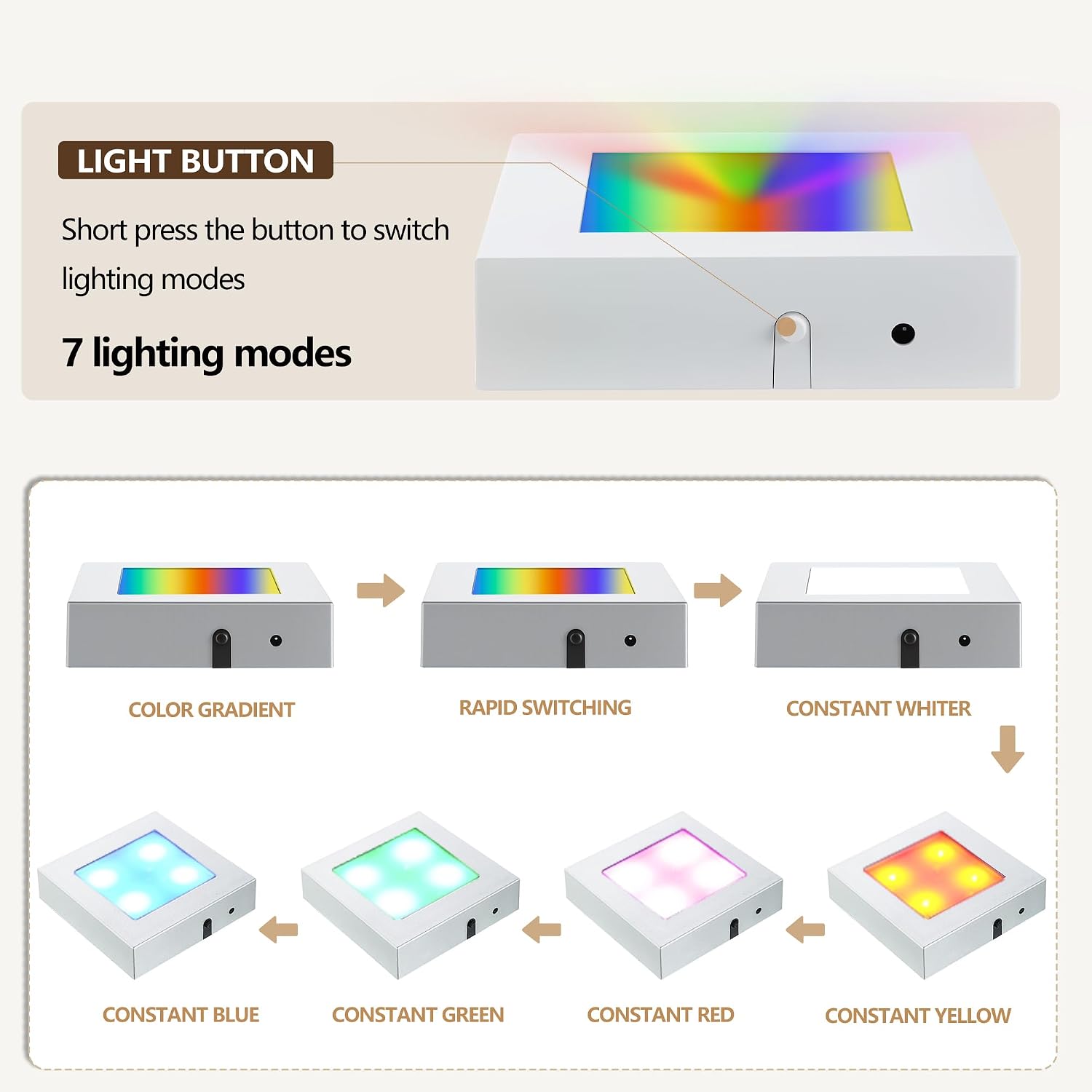 ZEERSHEE LED Display Base Bundle, 3.1" Color Changing Light Base with 2Pcs 2.3" Wooden Warm Light Bases, USB & Battery Powered Stand for Crystal Glass 3D Art, Resin, Jewelry Display image 4