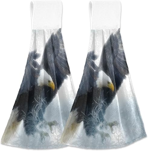 Bald Eagle - Toalla de mano para cocina, paquete de 2, toallas colgantes con lazo para baño, toalla absorbente para platos