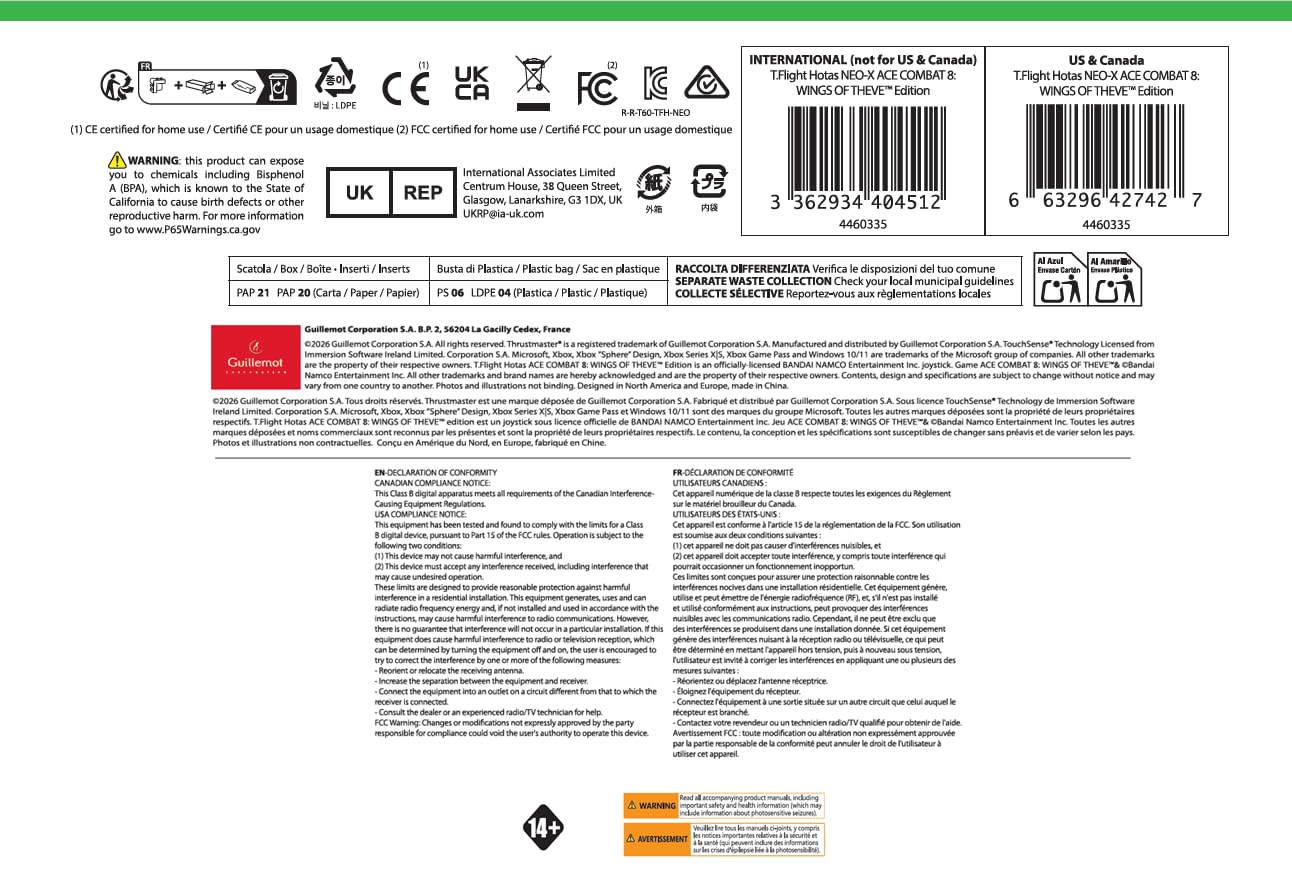 Thrustmaster T.Flight Hotas Neo Ace Combat 8 - XBOX/PC | Licencia oficial Ace Combat 8, sensores H.E.A.R.T., acelerador desmontable, vibración integrada y timón dual
