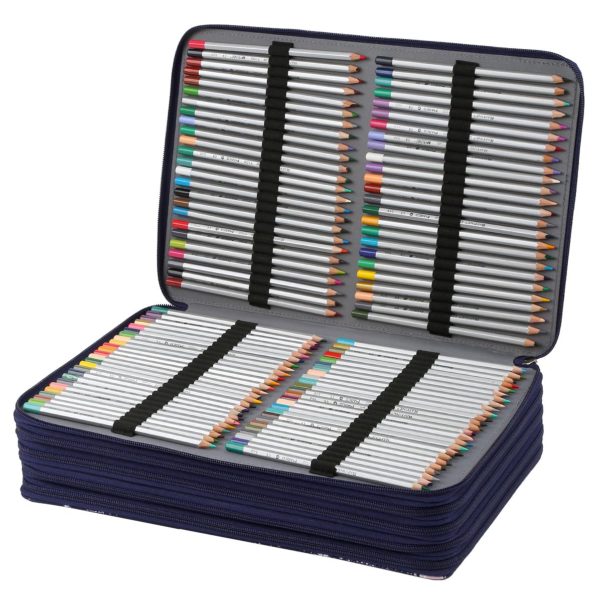 Lbxgap Organiseur de crayons de couleur avec fente individuelle avec fermeture éclair – Sac de rangement en tissu durable pour peintres et artistes (petits emplacements, bleu galaxie)