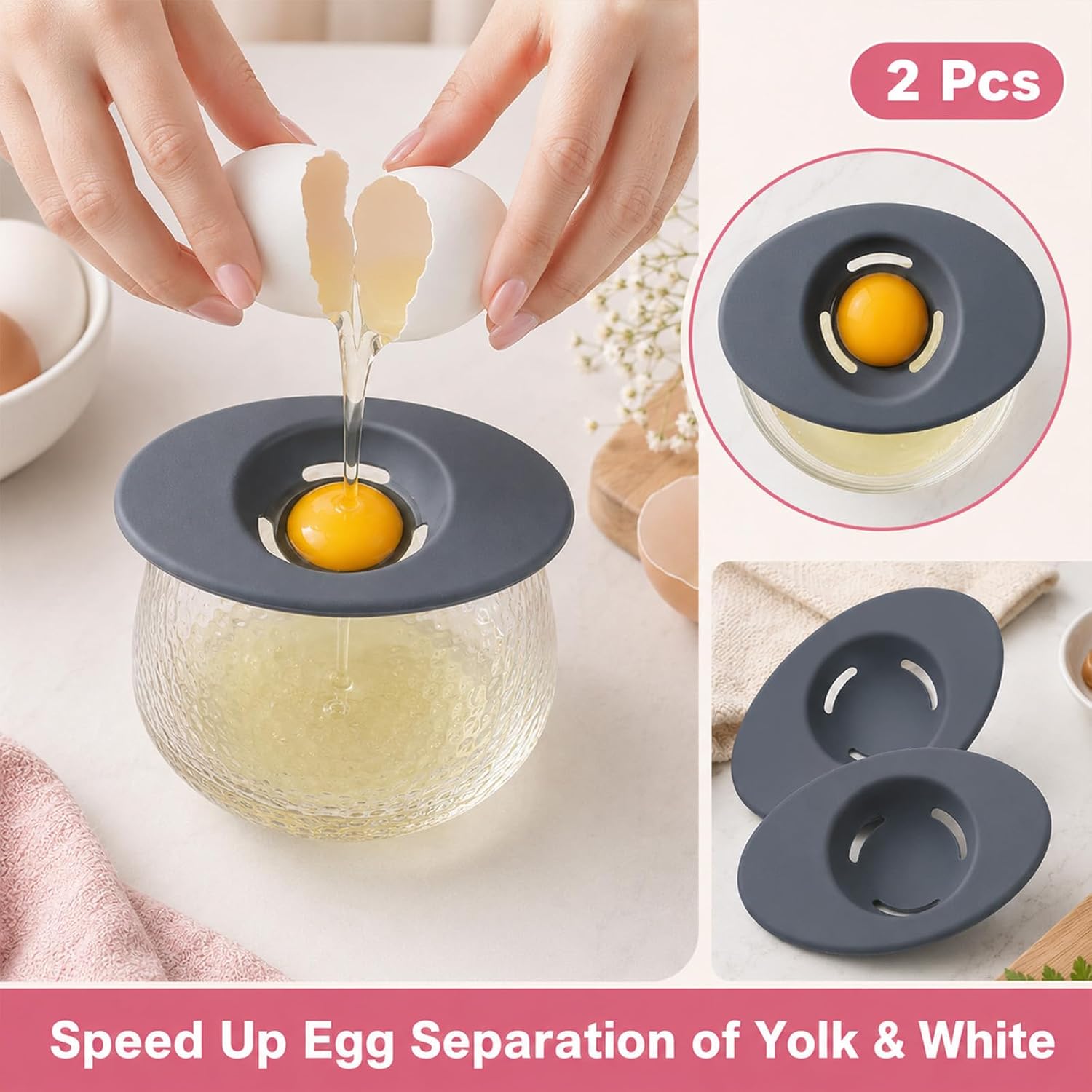 2 Pcs Egg Separators- 5.43 In Egg Yolk Remover Tool Food-Grade Silicone