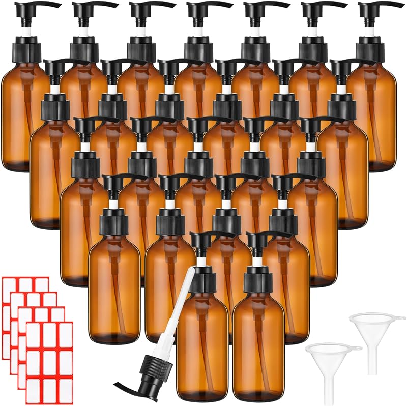 Tanlade Conjunto com 24 Frascos de Vidro com Bomba, 120 mL, Âmbar