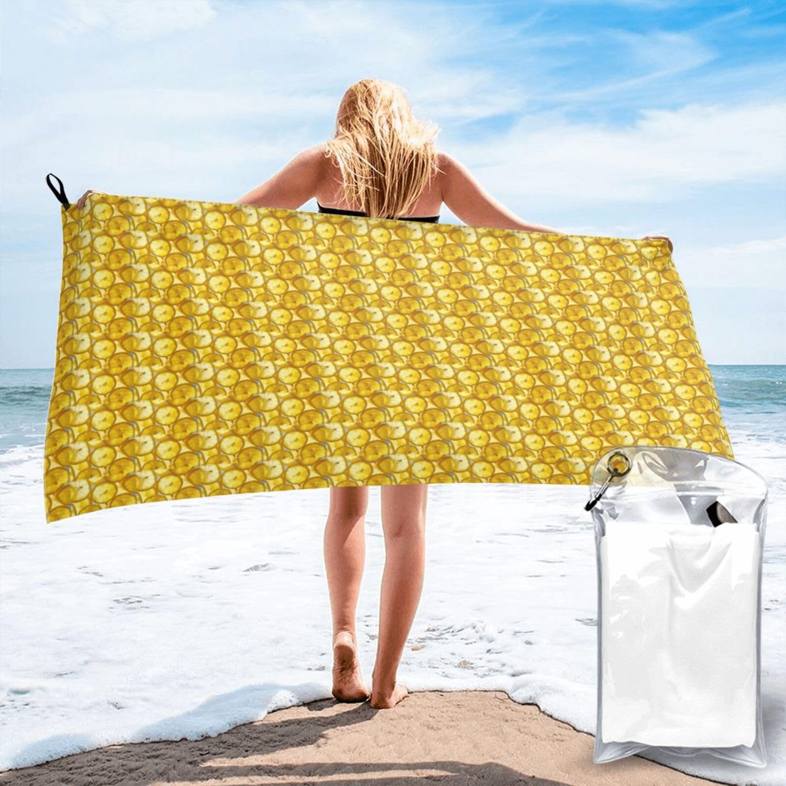 VCzsdff Lemon Slices Print Quick Dry Towel Compact Beach Shower Wrap For Camping Fitness