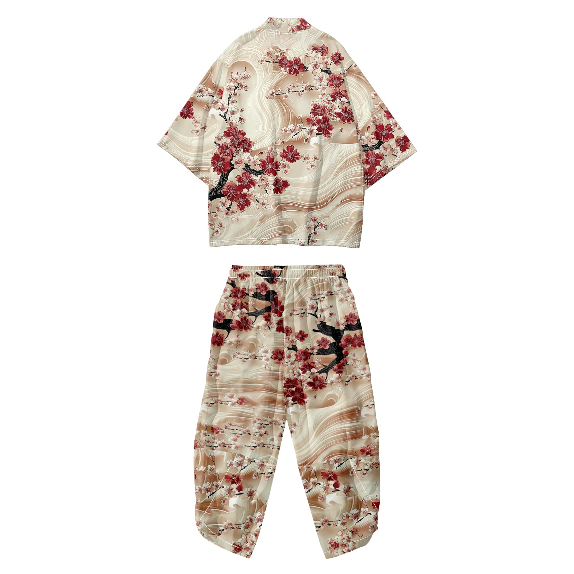 Mens Kimono Set 3/4 Sleeve Haori And Shorts Casual 2 Piece Japanese Outfits