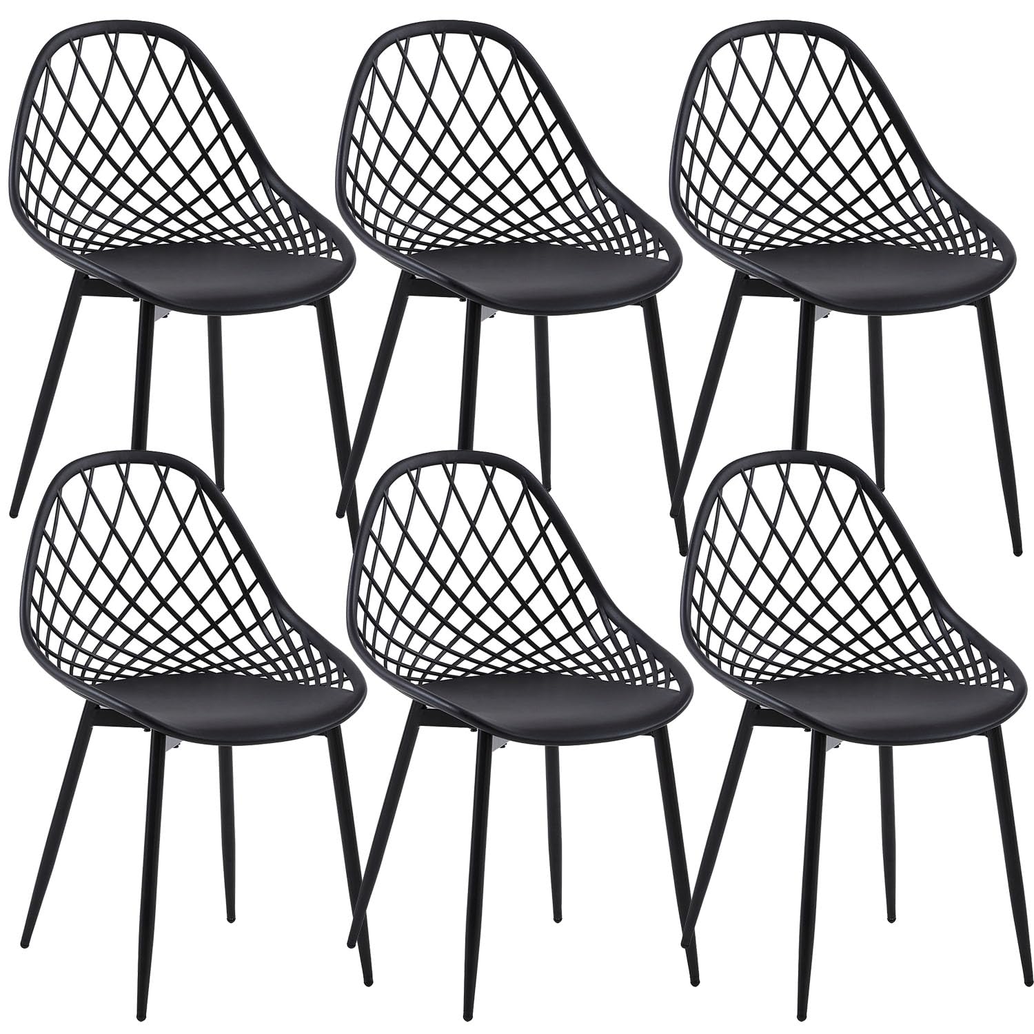 Juego de 6 sillas de Comedor con Respaldo de Patas de Metal, Color Negro