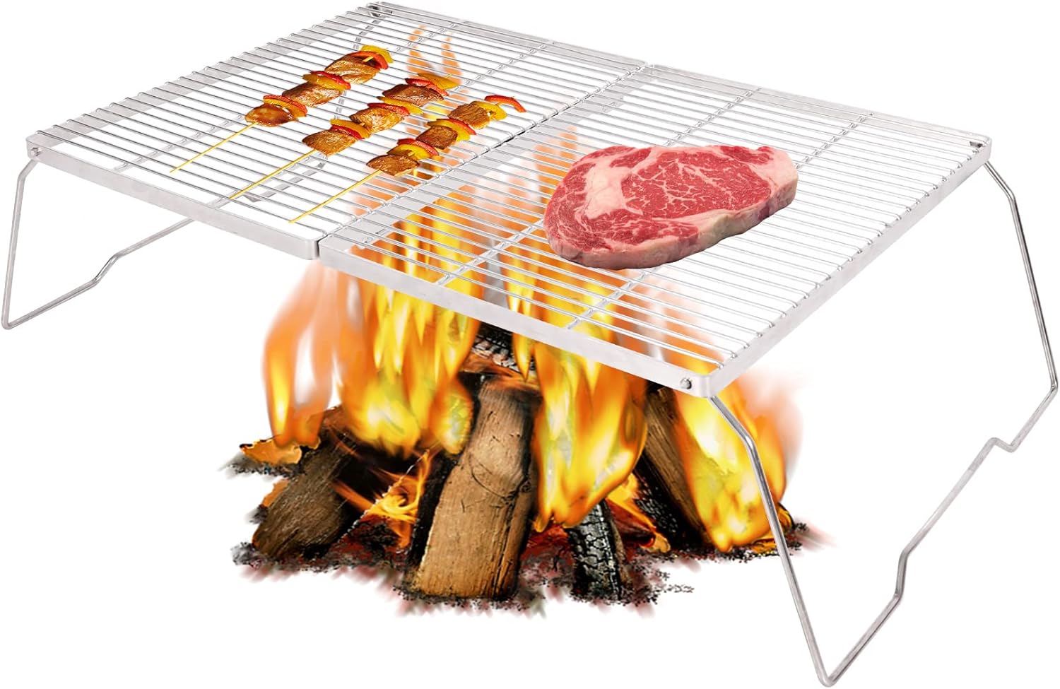 Lineslife Campfire Grill 304 Stainless Steel Grate Fold in Half, Folding Camping Grill Heavy Duty with Carrying Bag, X-Large : Patio, Lawn & Garden
