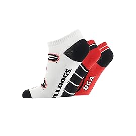 TCK Georgia Bulldogs No Show Socks Full Field 3 Pack (Black/Red/White, Medium) - Georgia Black/Red/White,Medium