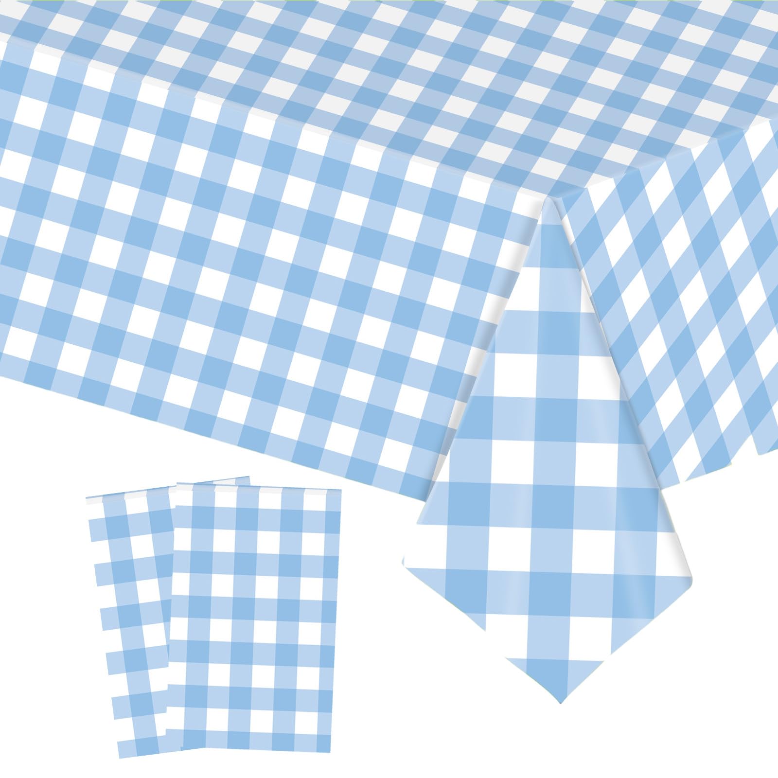 2pcs 137*274cm Blue White Checkered Table Cloth Party,Square Plastic Table Cloth Wipe Clean,Gingham Pvc TableCloths Rectangular Waterproof Plaid Table Cover for Birthday Picnic Easter Party TableCloth