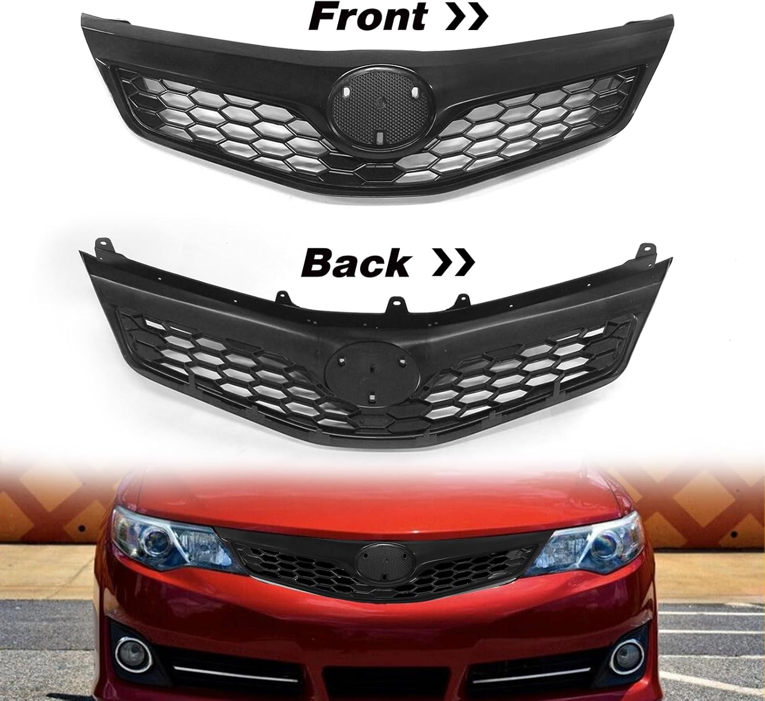 Front Bumper Upper Lower Grille & Fog Lights Cover Bezel Fit For 2012 2013 2014 Toyota Camry SE Black Hood Mesh Grill Assembly Replacement 4pcs Kit