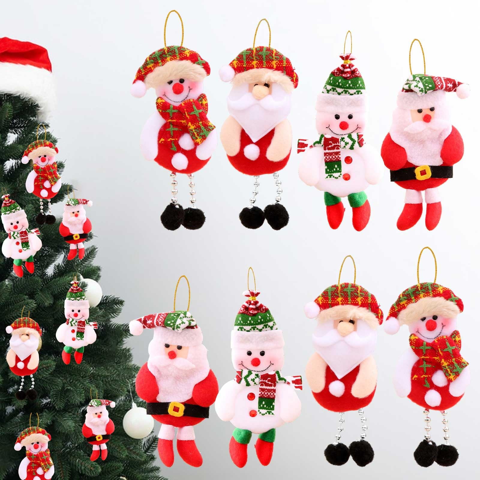 8 Piezas Adornos Navidad Arbol,Divertidas Adornos Navideños Arbol,Lindo Decoracion Navidad Arbol,Papá Noel,Muñeco De Nieve Decoración Navidad,Vari Estilos Adorno Arbol Navidad