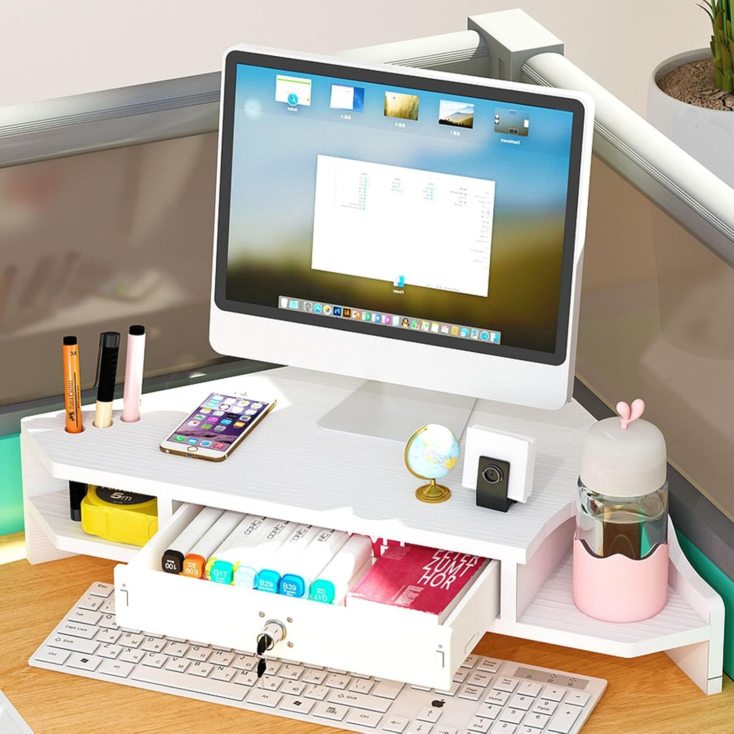 Amazon.com: Kunovo Triangle Monitor Stand with Locking Drawer ...