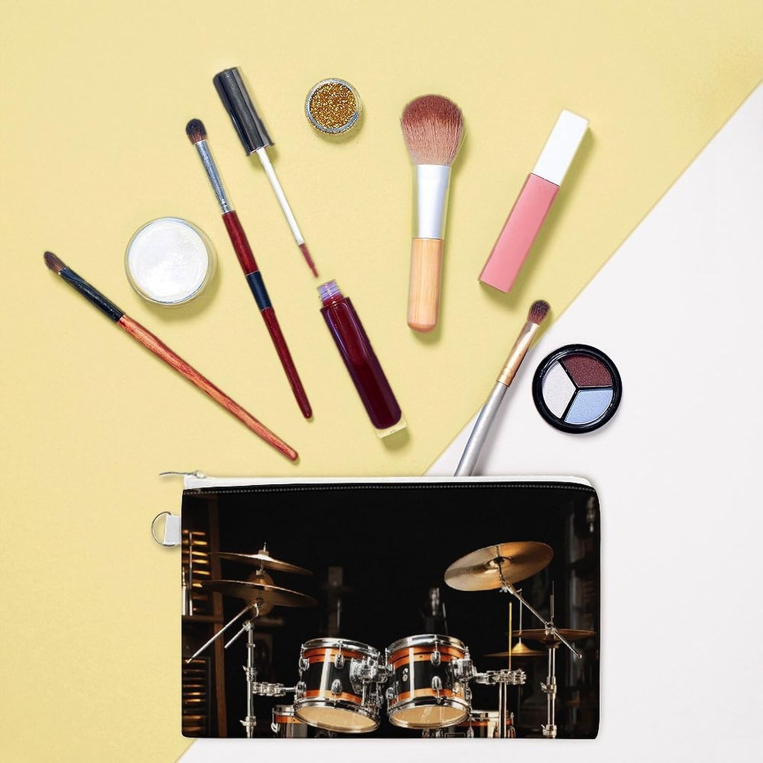 Drum Set Coin Purse Pouch for Men Women Travel Portable Check Wallet Zipper Bank Bag Canvas Coin Wallet Money Bag 7.4 in X 4.6 in Money Pouch Lightweight Change Holder