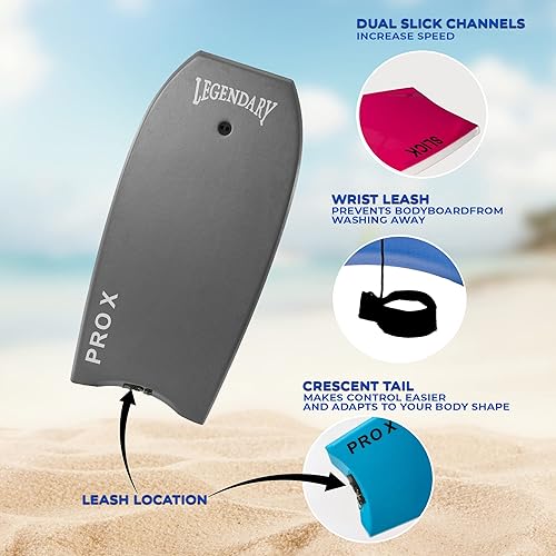 Miniatura 4 de Legendary Pro X Bodyboard para playa con parte inferior dura, tablas Boogie para niños y adultos, selladas térmicamente con núcleo EPS, correa