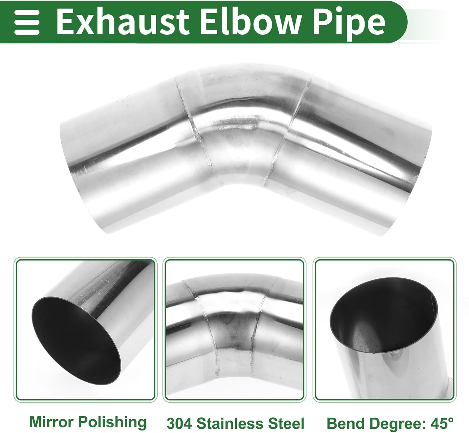 Motoforti 45 Degree 108mm/4.25" OD Mandrel Exhaust Pipe DIY Custom Car Modified Exhaust Pipe Tubing Piping 150mm/5.91" Length 304 Stainless Steel Silver Tone