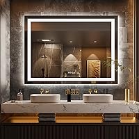 Vista 24 de Loaao Espejo de baño con LED y luces, 30 x 36 pulgadas, antiempañamiento, regulable, retroiluminación RGB, iluminación frontal, espejo de tocador