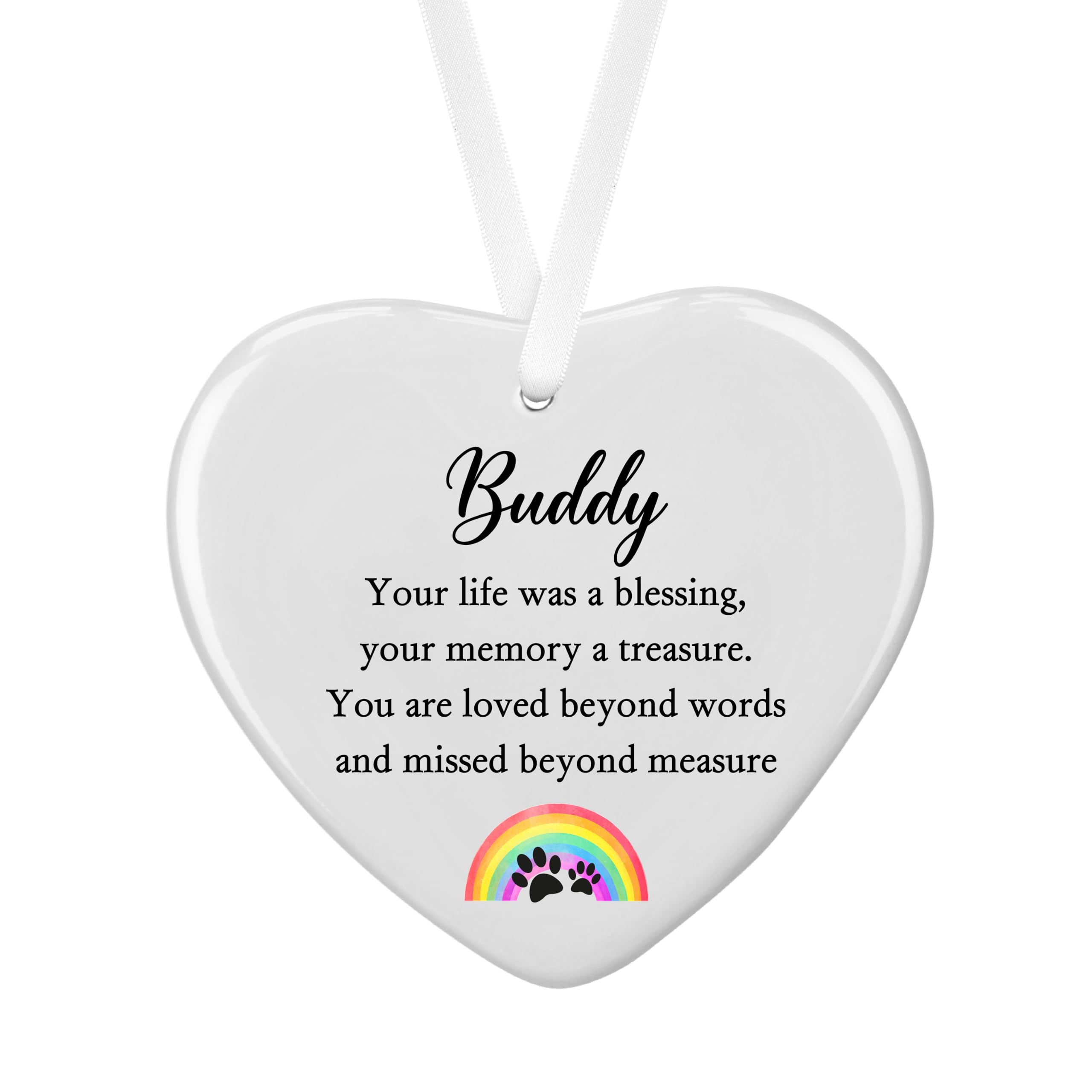 Drifting Ducks White Personalised Sentimental Keepsake Dog Missed Ceramic Heart Hanging Decoration Sympathy Memorial Remembrance Beareavement Pet Loss Gift (Organza Gift Bag)