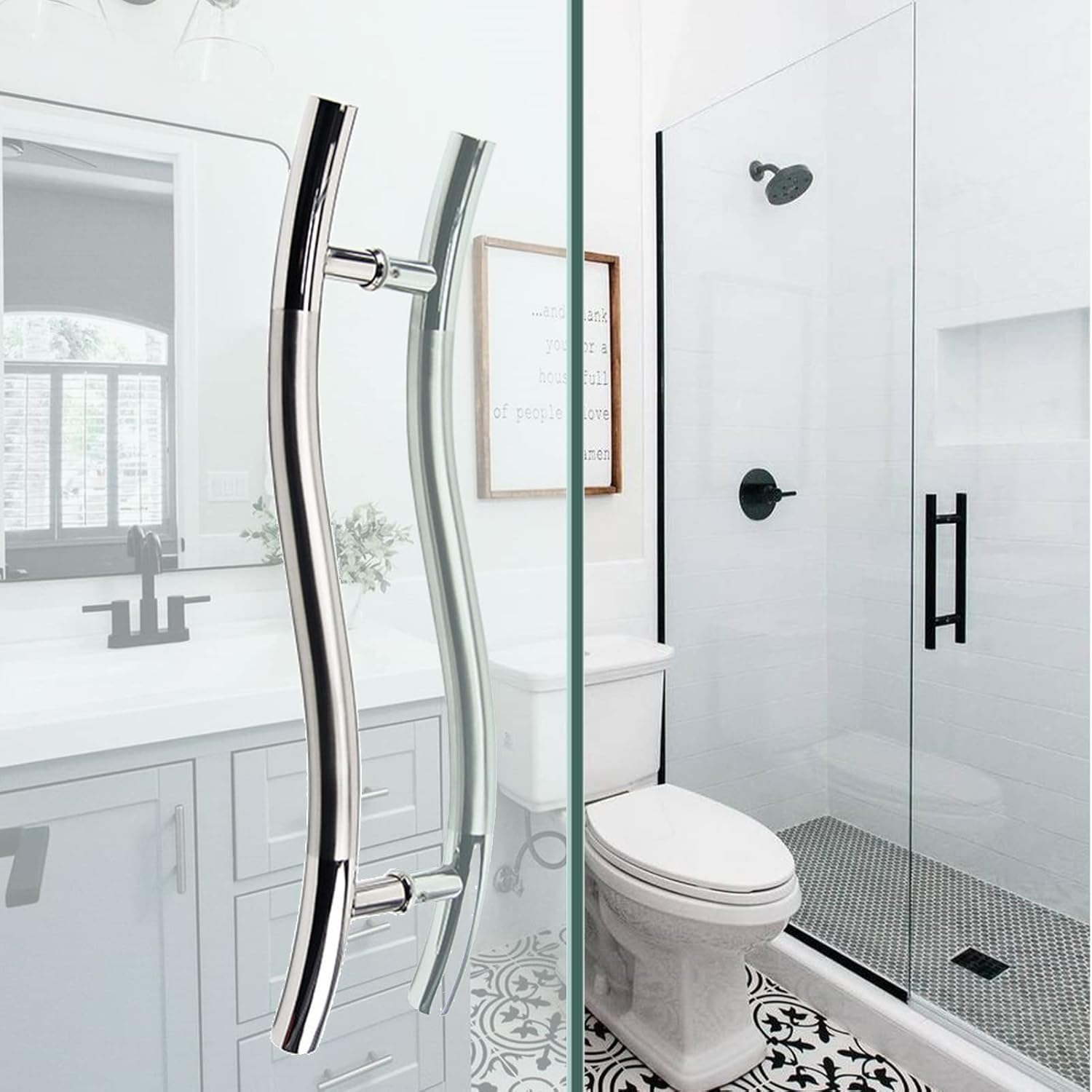 S-Shaped Smooth Polished Surface Push/Pull Handle, Shower Handle Set for Glass Door, Anti-Rust Door Knob, Double Sided Grab Bar/45Cm (18")