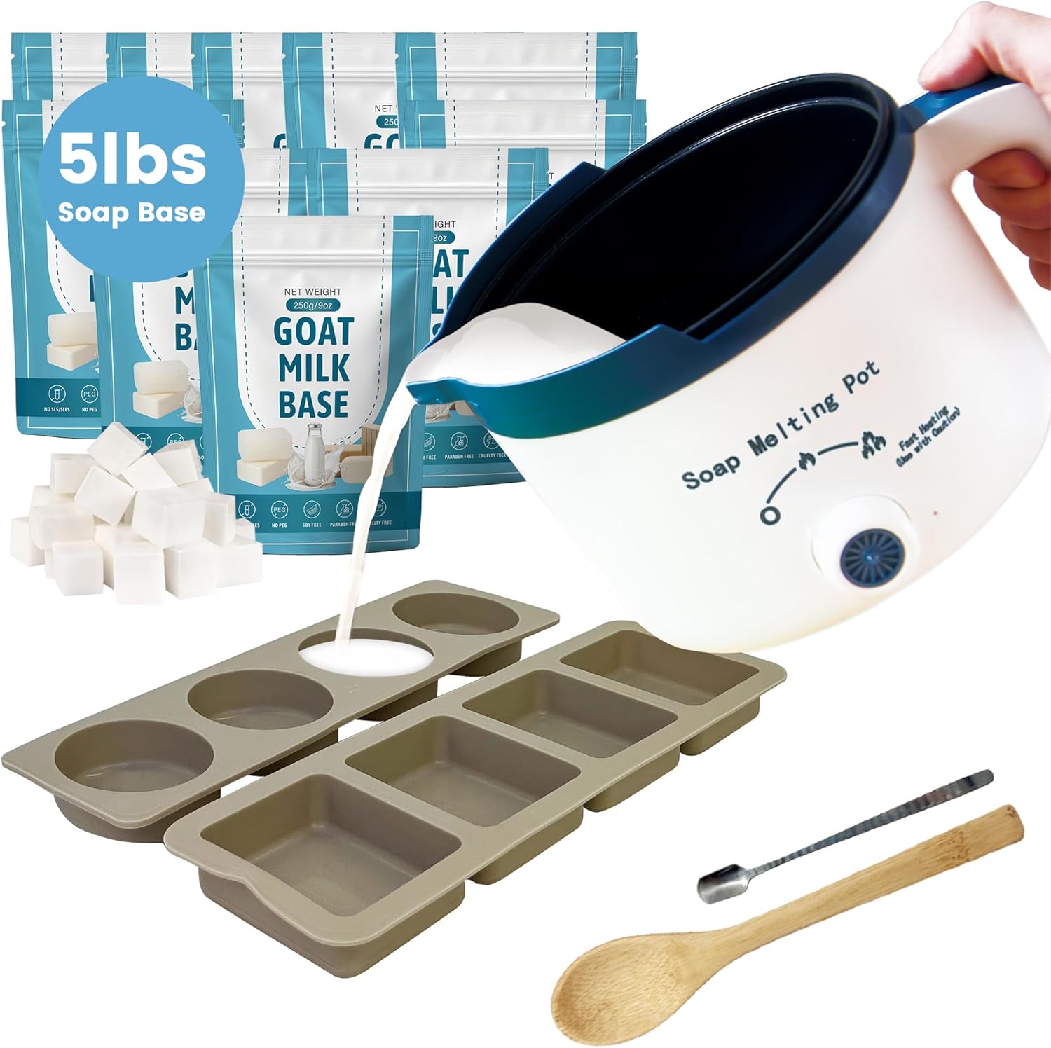 Goat Milk Soap Making Kit with Soap Melter for Adults, DIY Soap Making Supplies Kit with Natural Goats Milk Soap Base, Soap Melting Pot and Complete Supplies for Making Soaps, Craft Kit for Gift