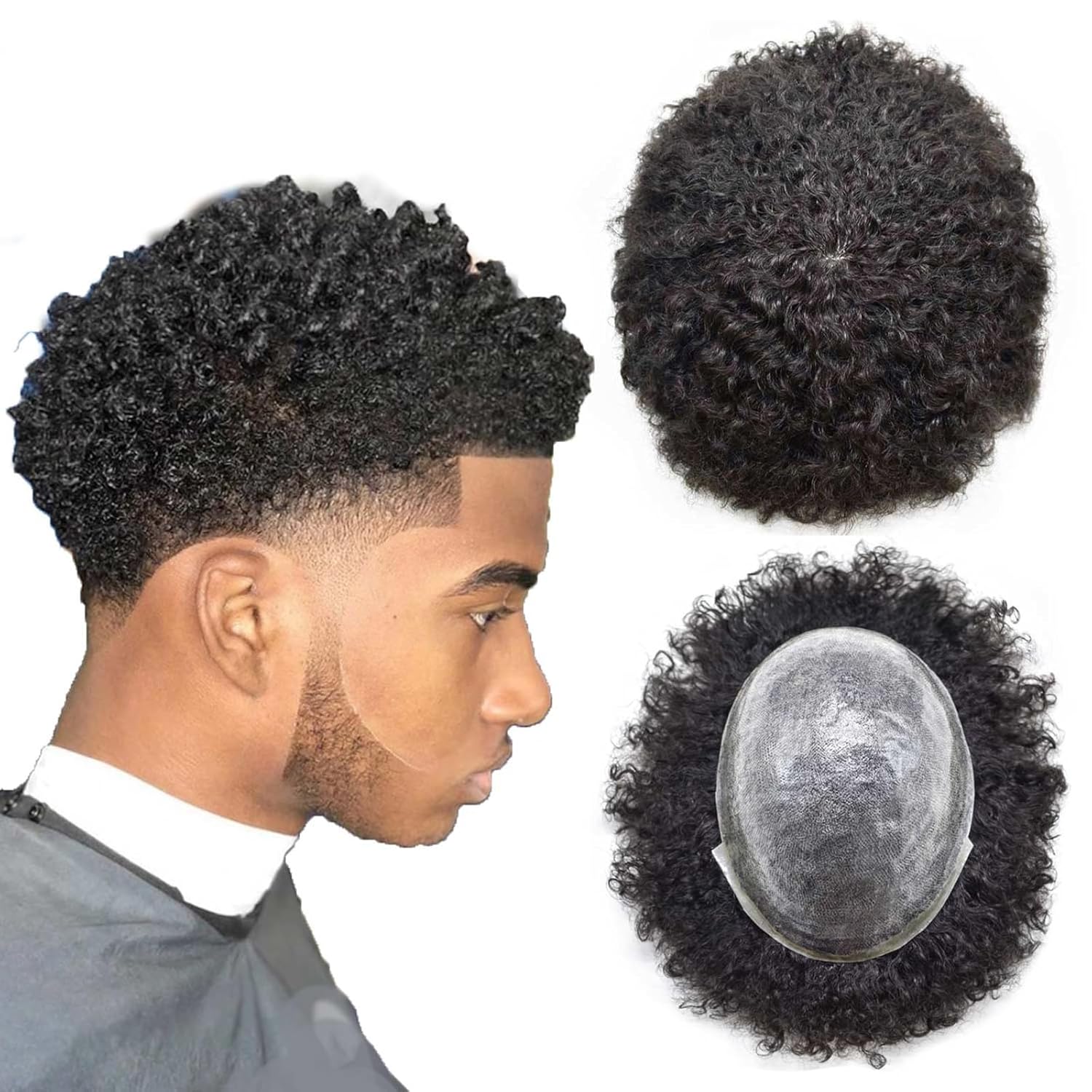 Afro Toupee for Black Men Injected PU Kinky Human Hair System Mens Afro Wig Male Curly Hair Replacement Coily Mens Toupee 1B# Natural Black-8MM Afro Wavy Afro Toupee for Black Men Injected PU Kinky Human Hair System Mens Afro Wig Male Curly Hair Replacement Coily Mens Toupee 1B# Natural Black-8MM Afro Wavy