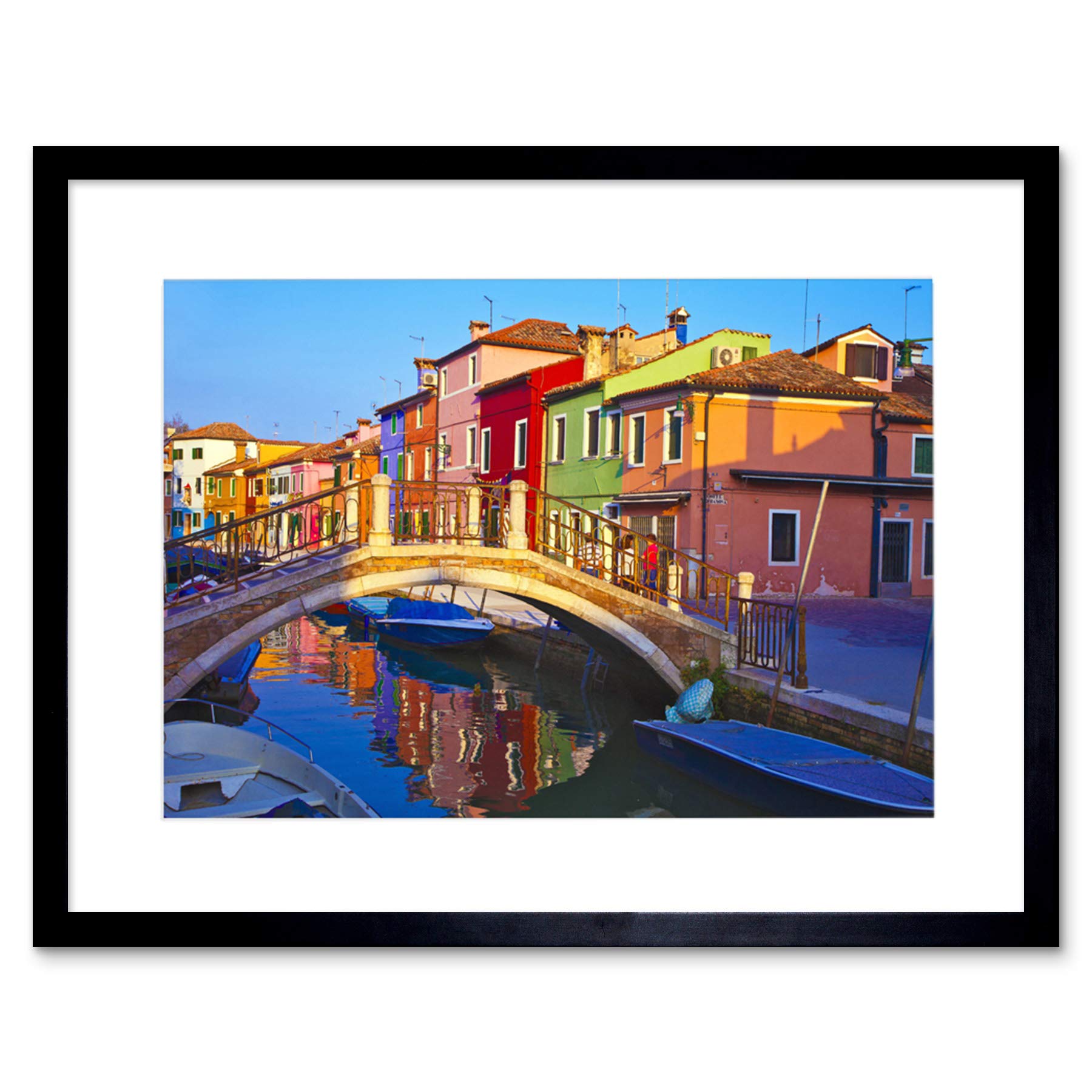 Wee Blue Coo Photo Cityscape Venice Italy Burano Bridge Canal Framed Wall Art Print