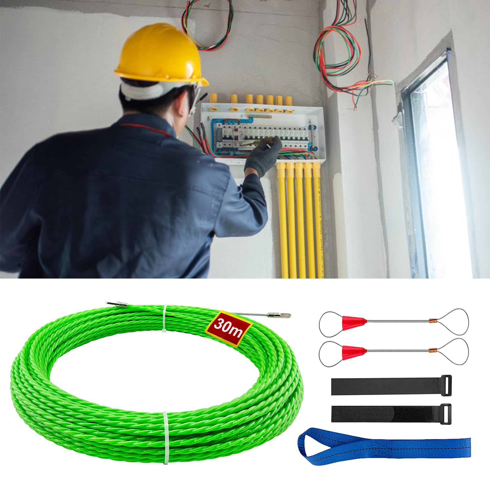 30 M Ayuda Para Tirar Cables Cinta De Tracción Cable De Tracción Espiral De Tracción Ayuda Para Tirar Cables Con Resorte De Tracción Para Cables e Instalaciones Eléctricas