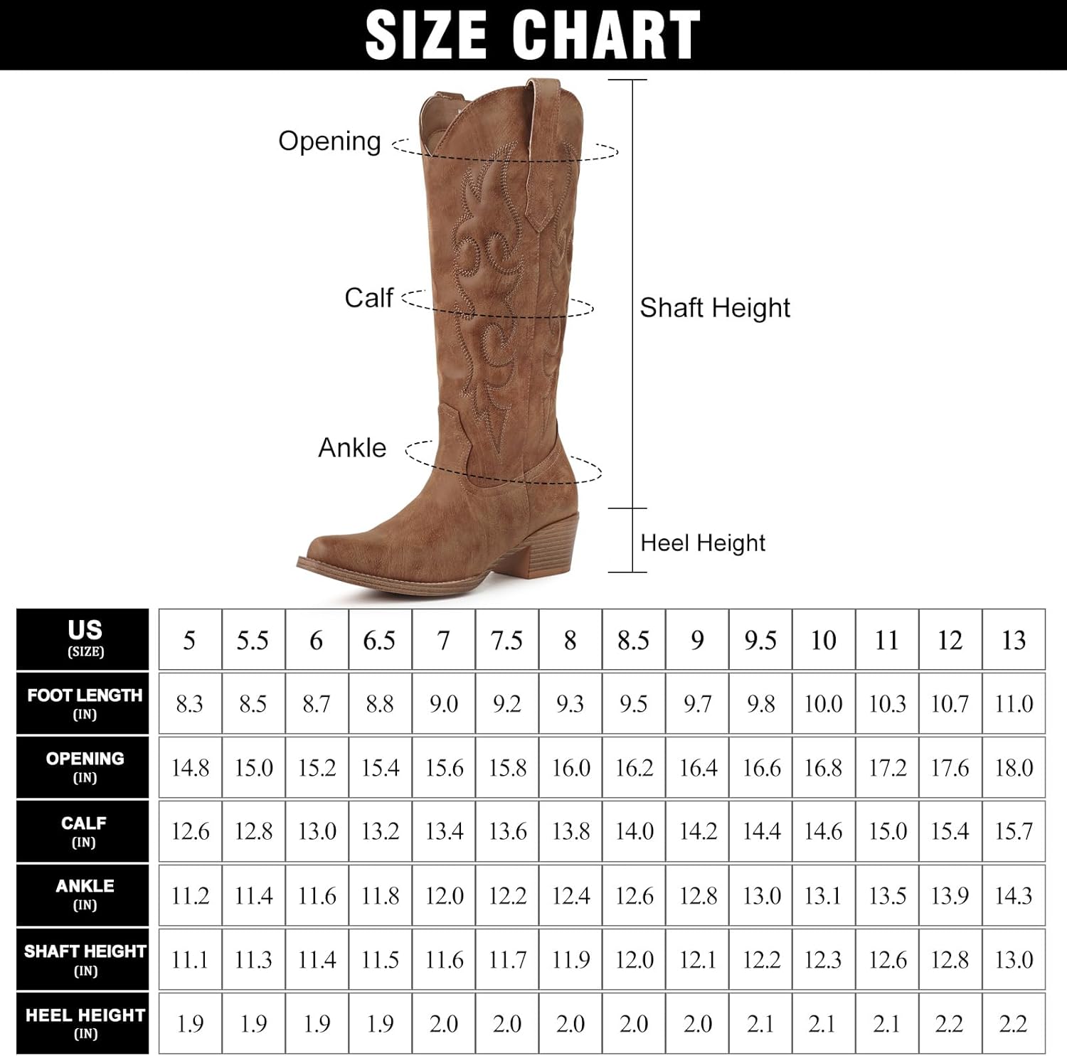 Cowboy Boots for Women Knee High – Western Cowgirl Boots with Snip Toe, Side Zipper, Padded Embroidery, Chunky Heel, Womens Cowboy Boots for Festival, Daily Wear & Rodeo