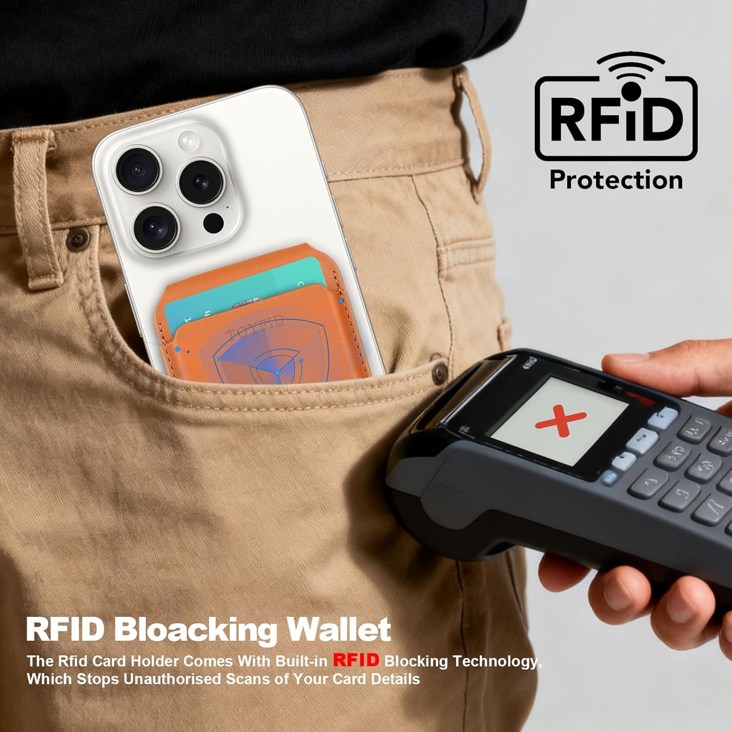 TOYFID Magnetic Phone Wallet,Strong Magnet Bifold Leather Wallet for iPhone Card Holder with RFID Blocking 5 Cards Capacity 15°-180°Adjustable Stand Magnetic Card Holder for iPhone/Samsung,Brown