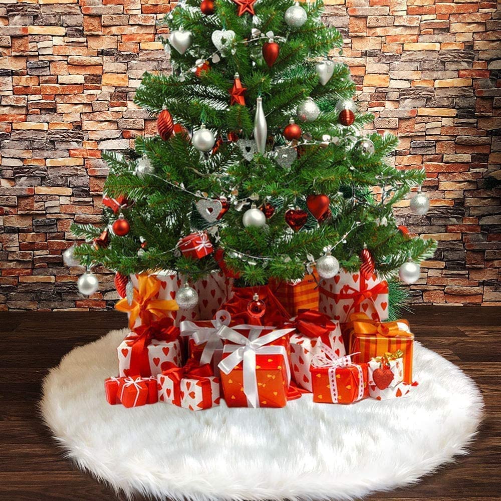 Kerstboomrok van wit imitatiebont, sneeuwboomrokken voor kerstvakantie decoraties (50 cm Kerstboomrok van wit imitatiebont, sneeuwboomrokken voor kerstvakantie decoraties (50 cm