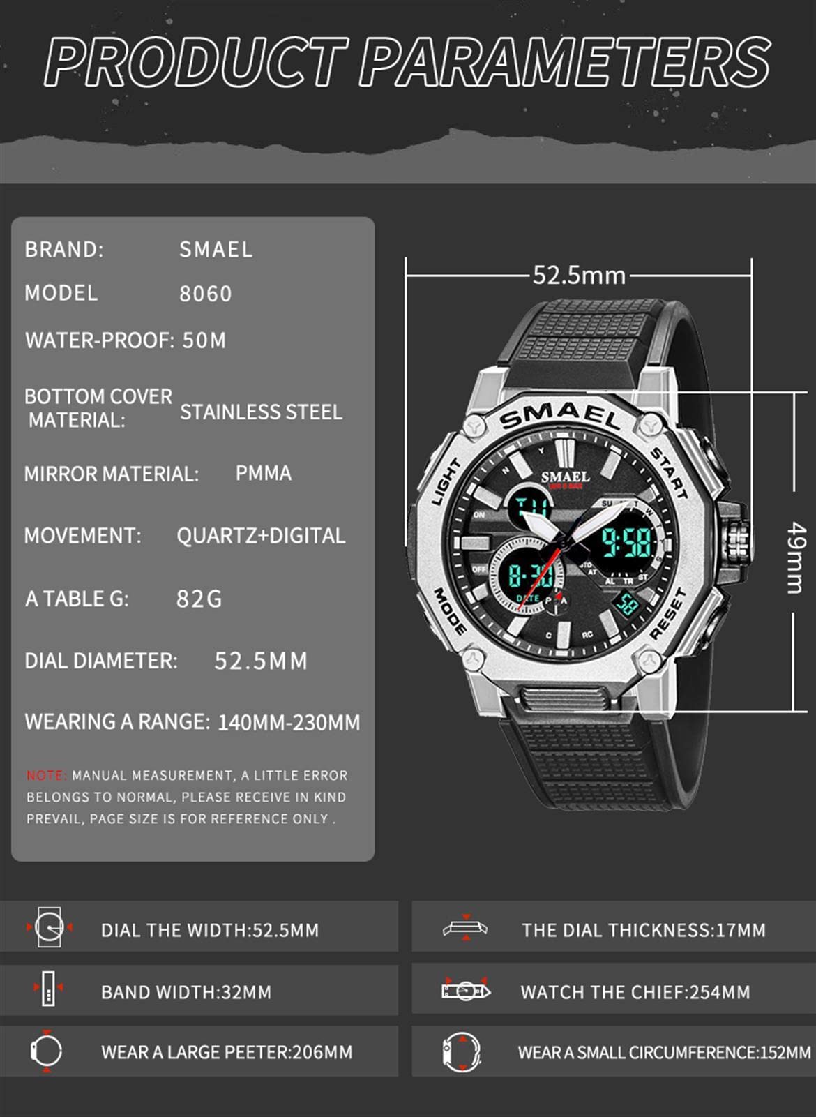Montre Sport Homme Digital Numérique Étanche À 5ATM avec Chronographe Alarme LED Eclairage avec Compte À Lumineux/Minuterie