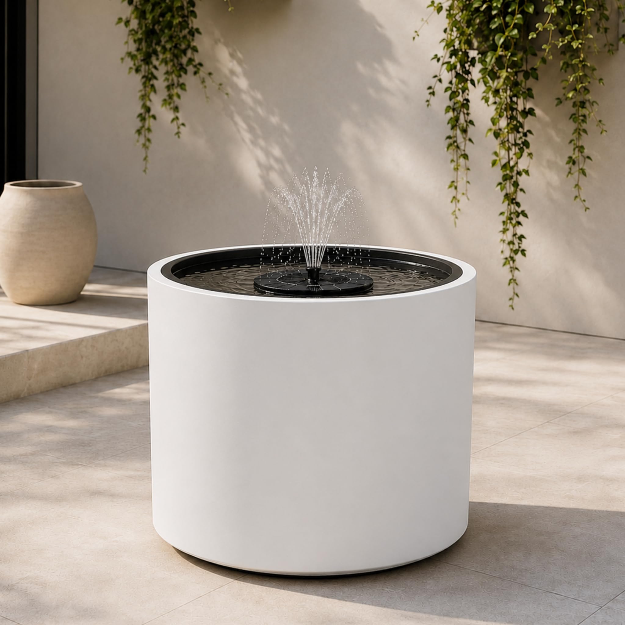 Solarbrunnen Set für draußen - Solar Springbrunnen mit Akku Ø 47x45 cm Schale weiß