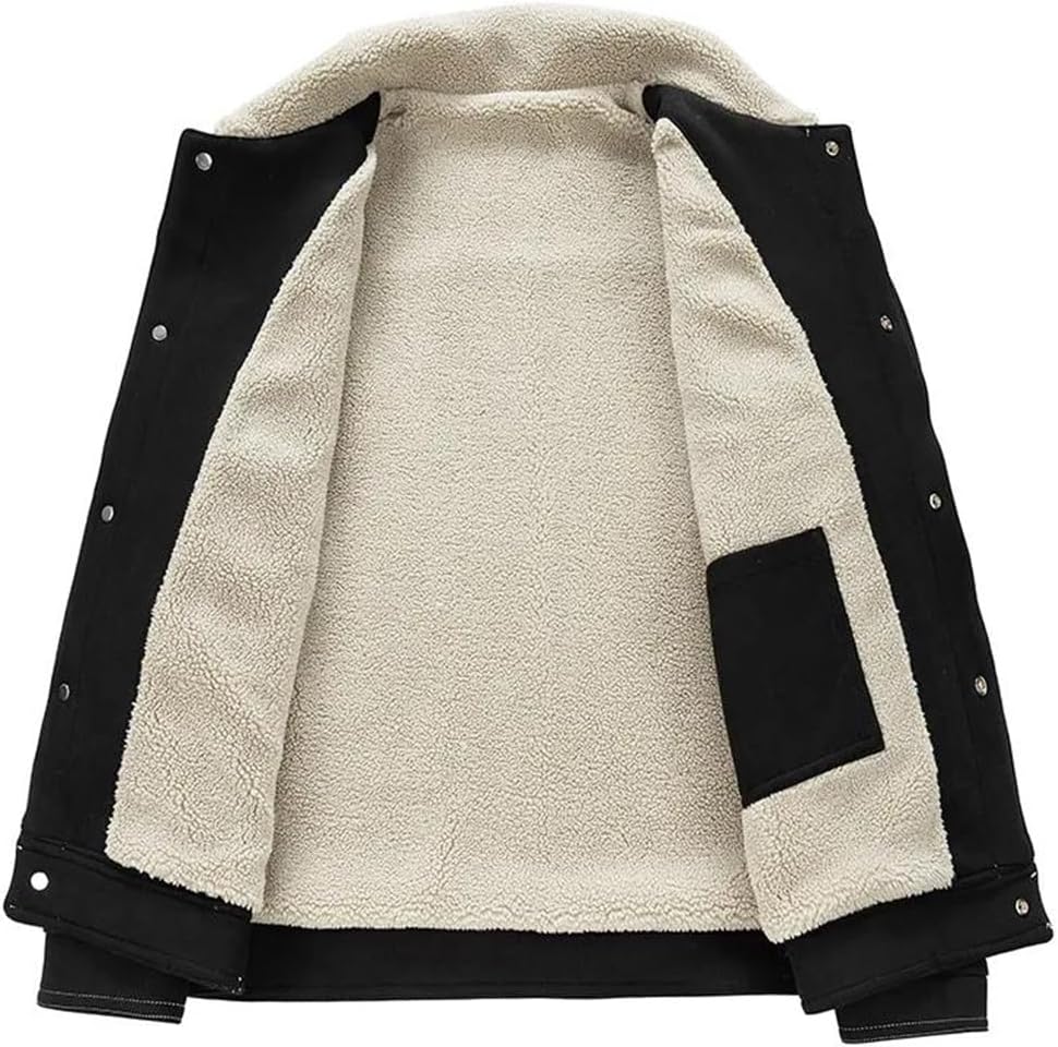 Men Winter Flip Collar Jackets Solid Color Fleece Thickening Keep Warm Leisure Coats