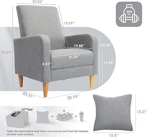 Miniatura 42 de COLAMY - Sillón moderno con cojín para sala de estar, sofá individual y auxiliar para ocio y lectura, tapizado en tela con patas de madera, color