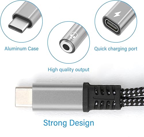Miniatura 6 de Adaptador USB C a auriculares y cargador de 0.138 in, puerto de carga USB C PD 3.0 2 en 1 a conector de audio auxiliar y cable de carga rápida