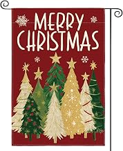 AVOIN colorlife Merry Christmas Garden Flag 12x18 Inch Double Sided Outside, Christmas Trees Winter Holiday Yard Outdoor Flag Red