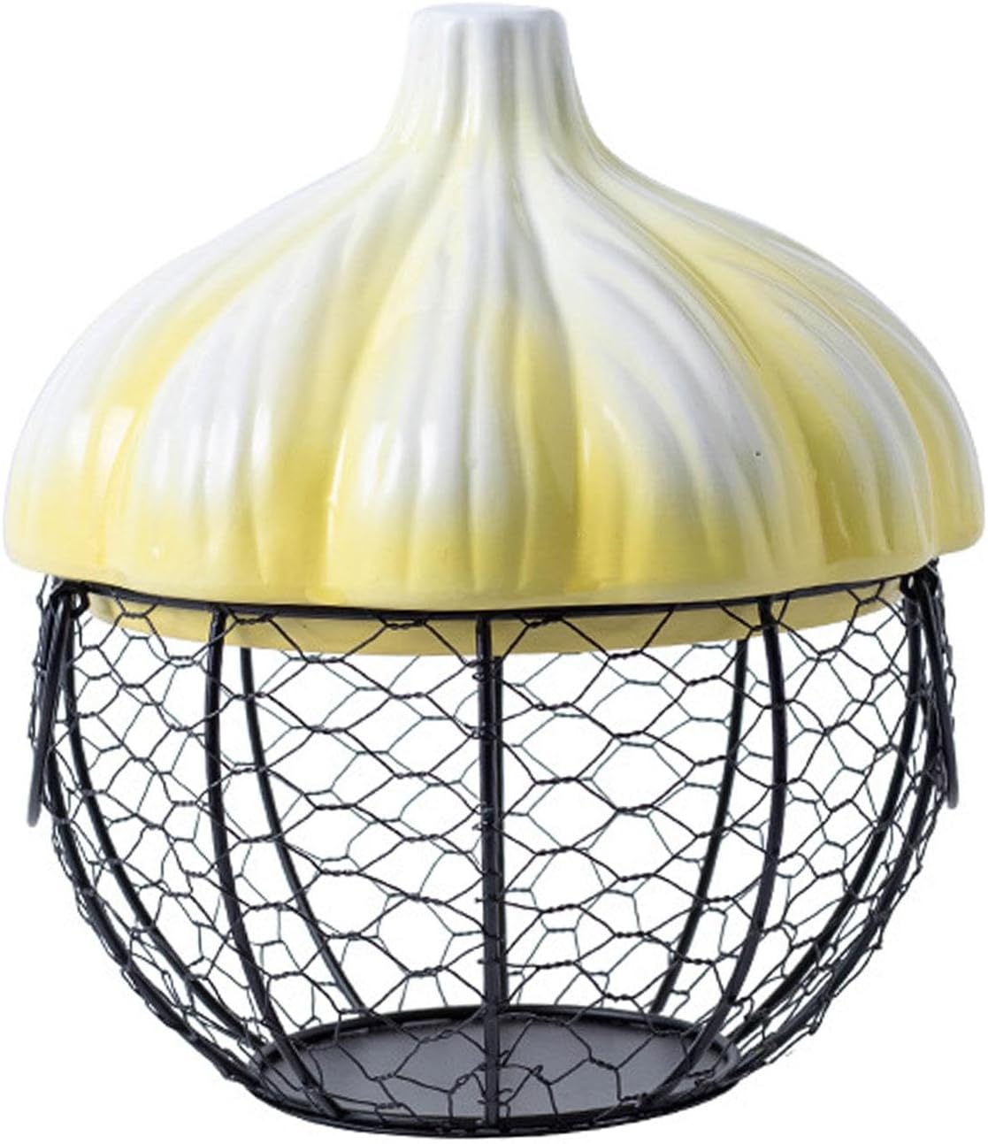 Ceramic Garlic Holder, Storage Basket, Woven Box for Garlic Eggs, Countertop, Yellow