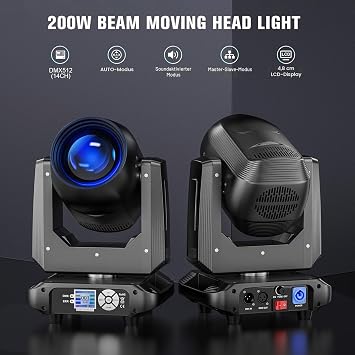 200 W Moving Head RGBW LED Beam Stage Light Electronic Focus 14 Gobo DMX512 Party Light 18 Prisms 360° Rotating Rainbow Effect for Christmas DJ Disco Bar Wedding