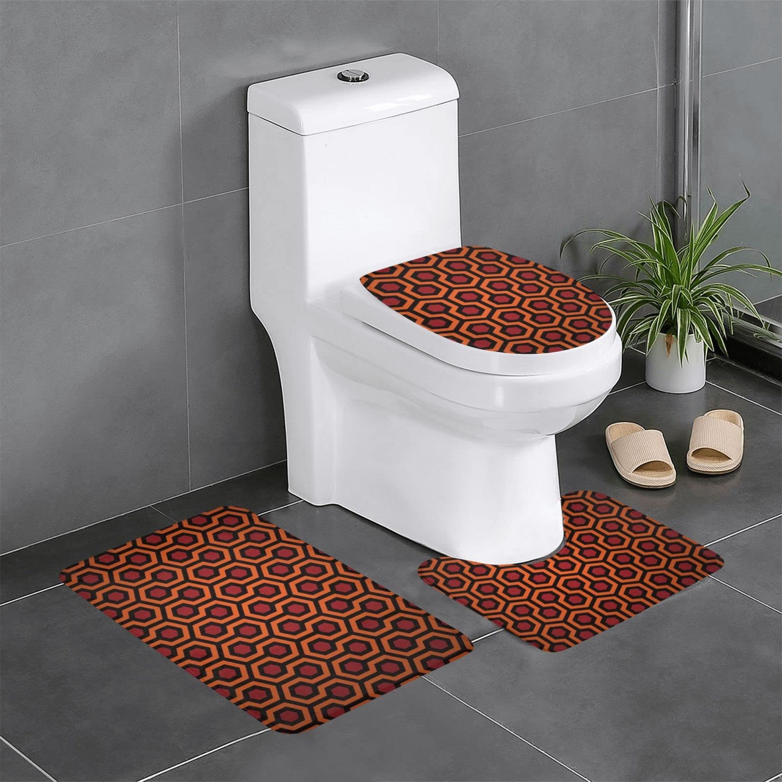 Tapis de bain OUSIKA lot de 3 pièces avec tapis de sol de cuisine et couvre-toilettes assorti