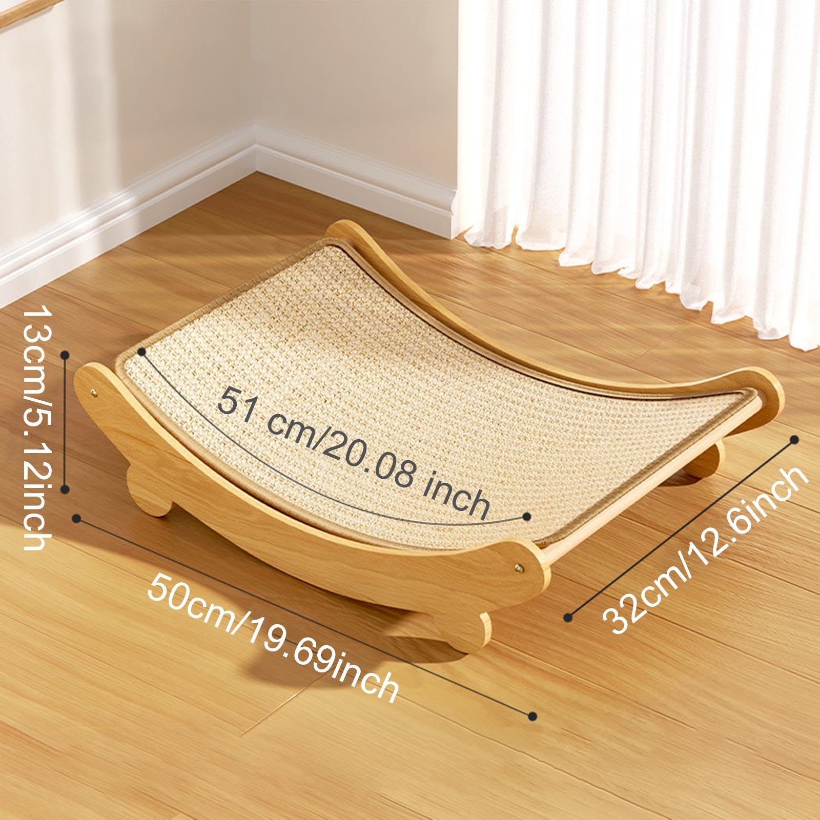 Cama para Gatos con Tablero de Rascar Madera Fuerte Y Funcional Almohadilla para Jugar Y Dormir Superficie Protectora contra Arañazos en Mueb, Sisal, Grande