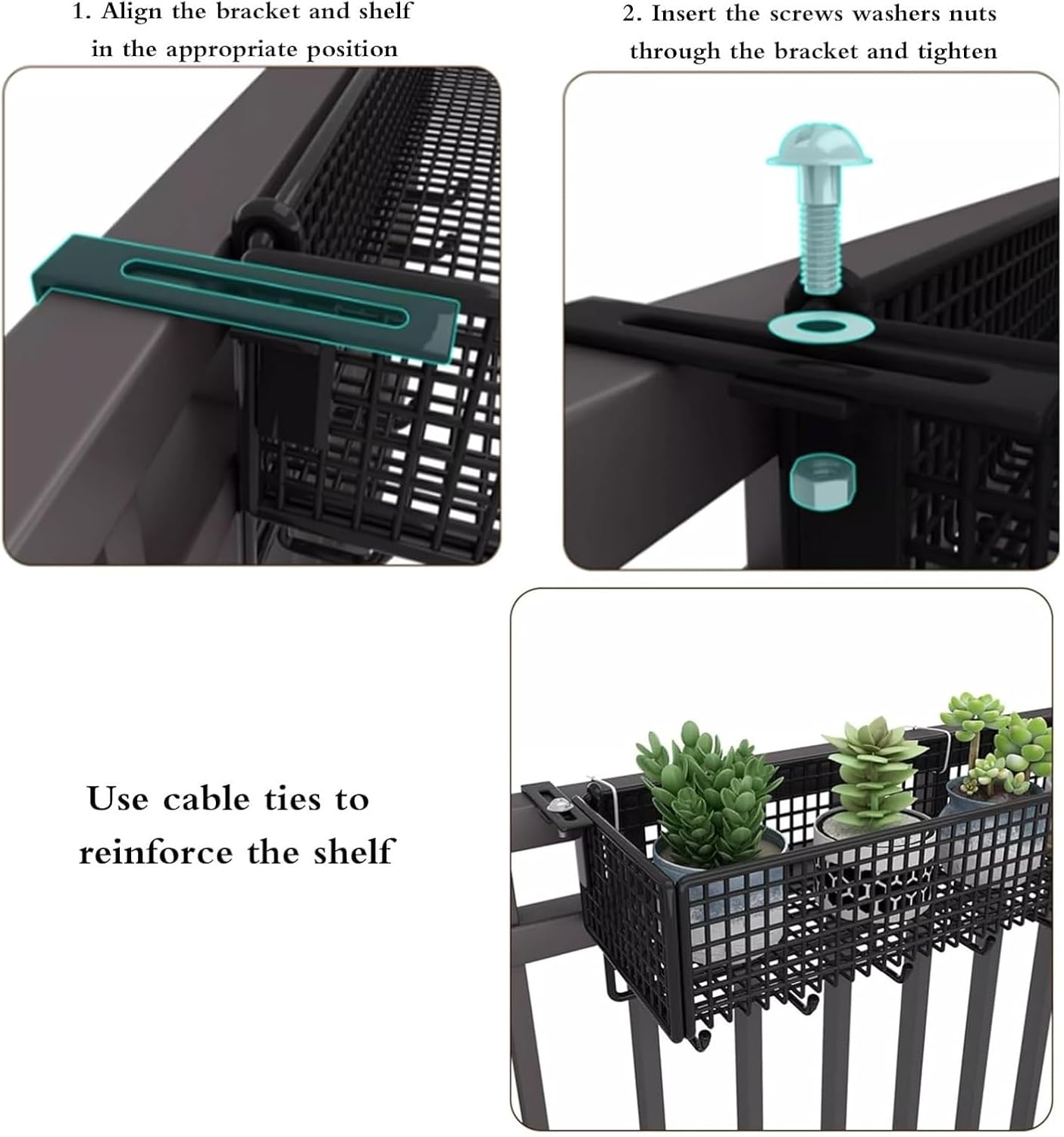 Black Railing Planter, Fence & Balcony Window Sill Flower Pot Holder, Indoor/Outdoor Garden Shelf for Potted Plants, Stylish Suspended Design for Home Decor