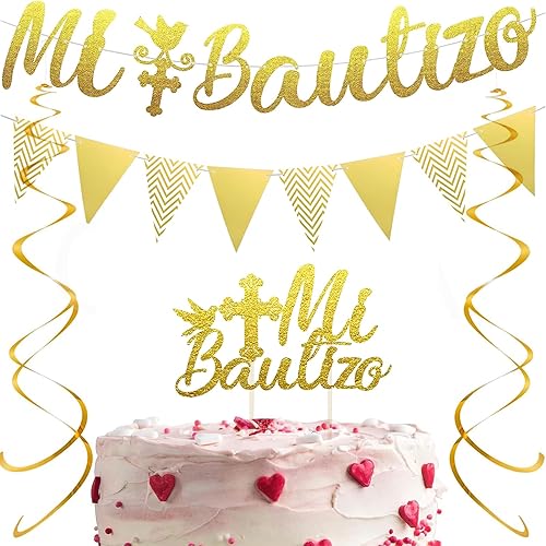Mi Bautizo Decoracion para Bautizo de Niño, purpurina dorada Mi Bautizo, decoración para pastel de primera comunión, decoración de baby shower,