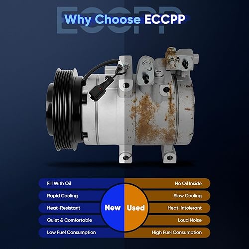 Miniatura 4 de ECCPP Compresor de aire acondicionado 2001-2006 Compatible con Hyundai Santa Fe 2.7L Compresor de aire acondicionado de enfriamiento rápido