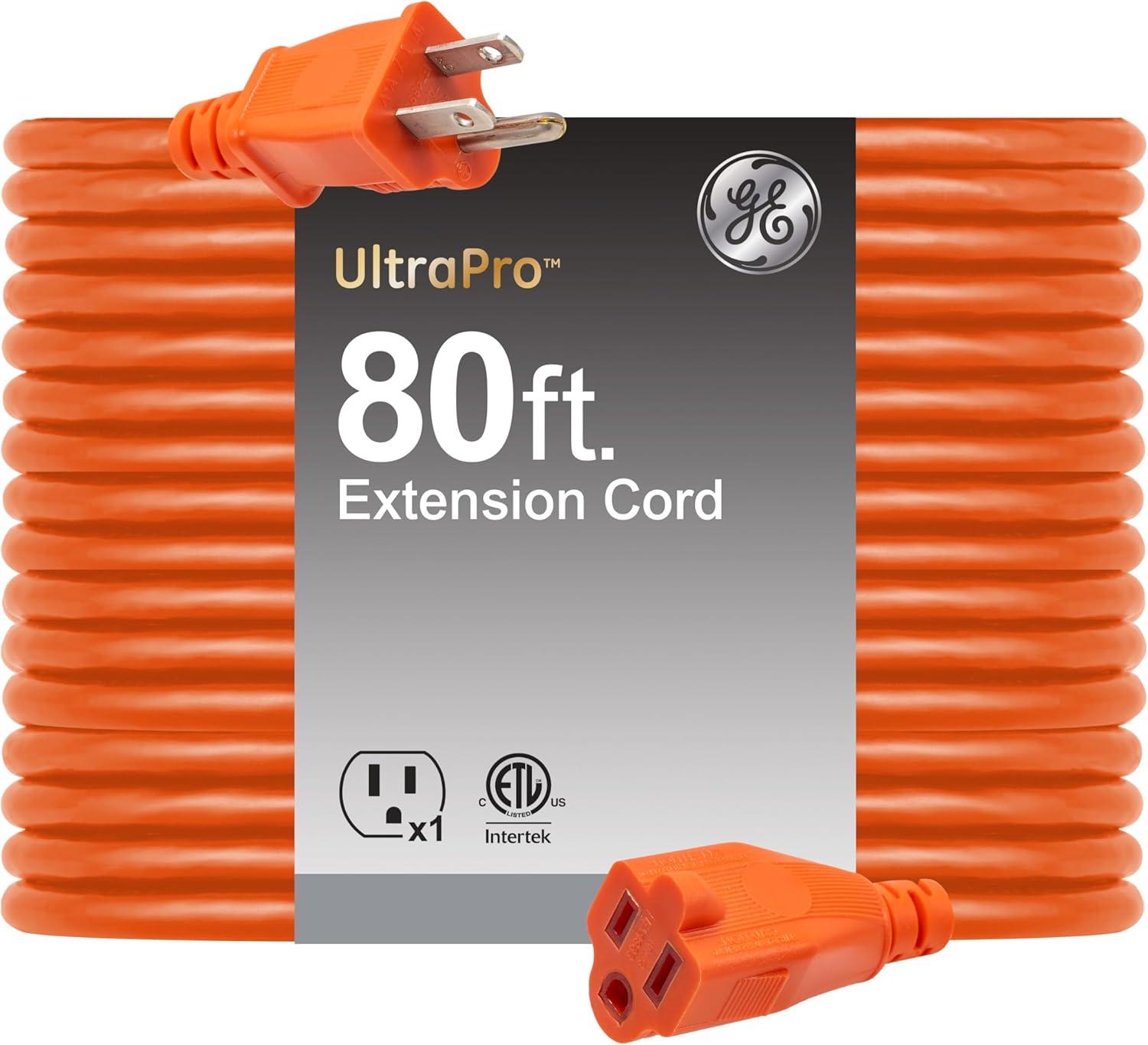 GE Outdoor Extension Cord, 80 Ft, Grounded Heavy Duty Extension Cord