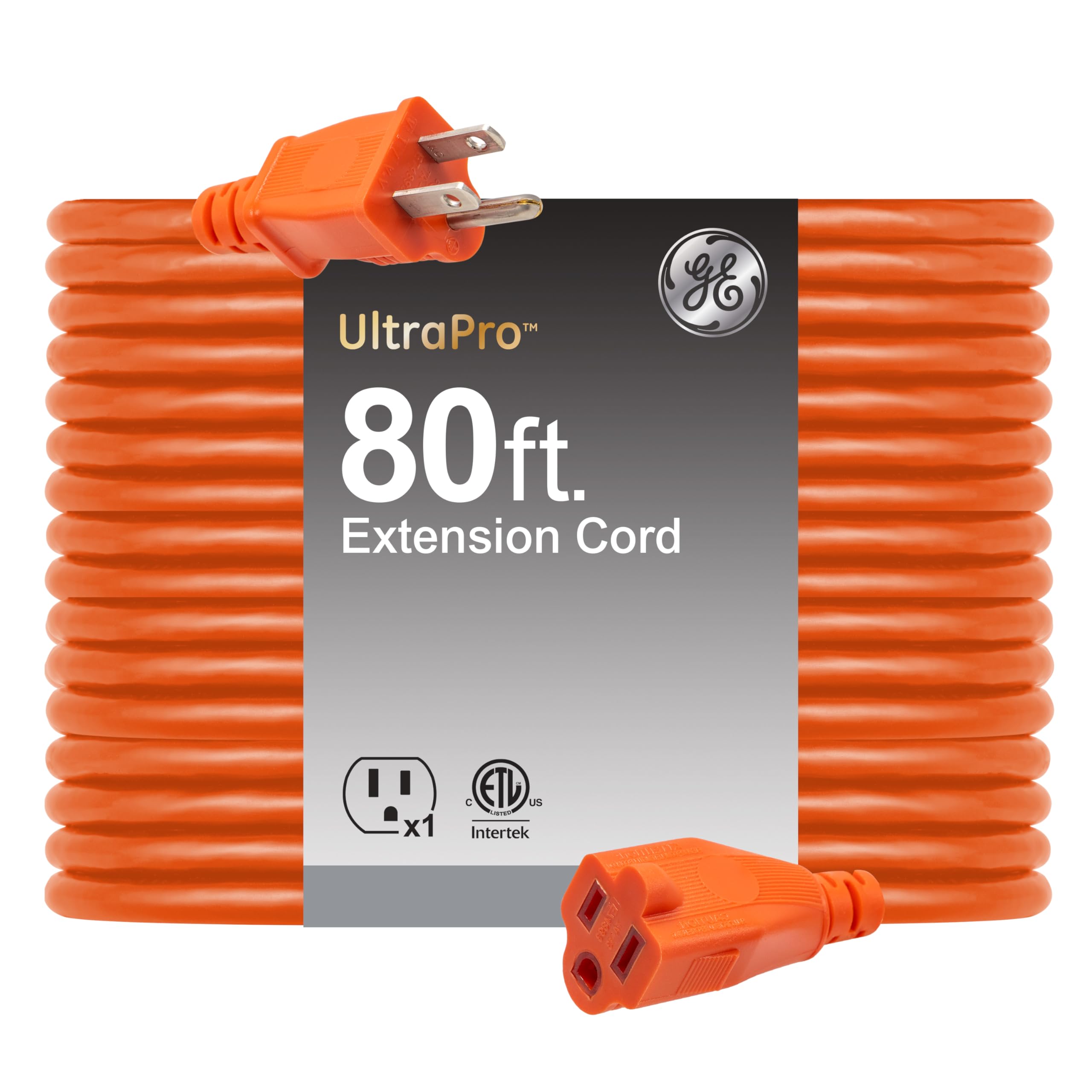 GE Outdoor Long Extension Cord, 80 Ft, Grounded Heavy Duty, 16AWG GE Outdoor Long Extension Cord, 80 Ft, Grounded Heavy Duty, 16AWG