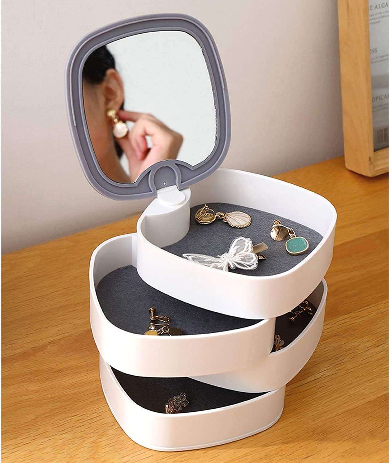 5-Tier Rotating Jewelry Organizer With Lid – Clear, Compact, Perfect For Earrings & More