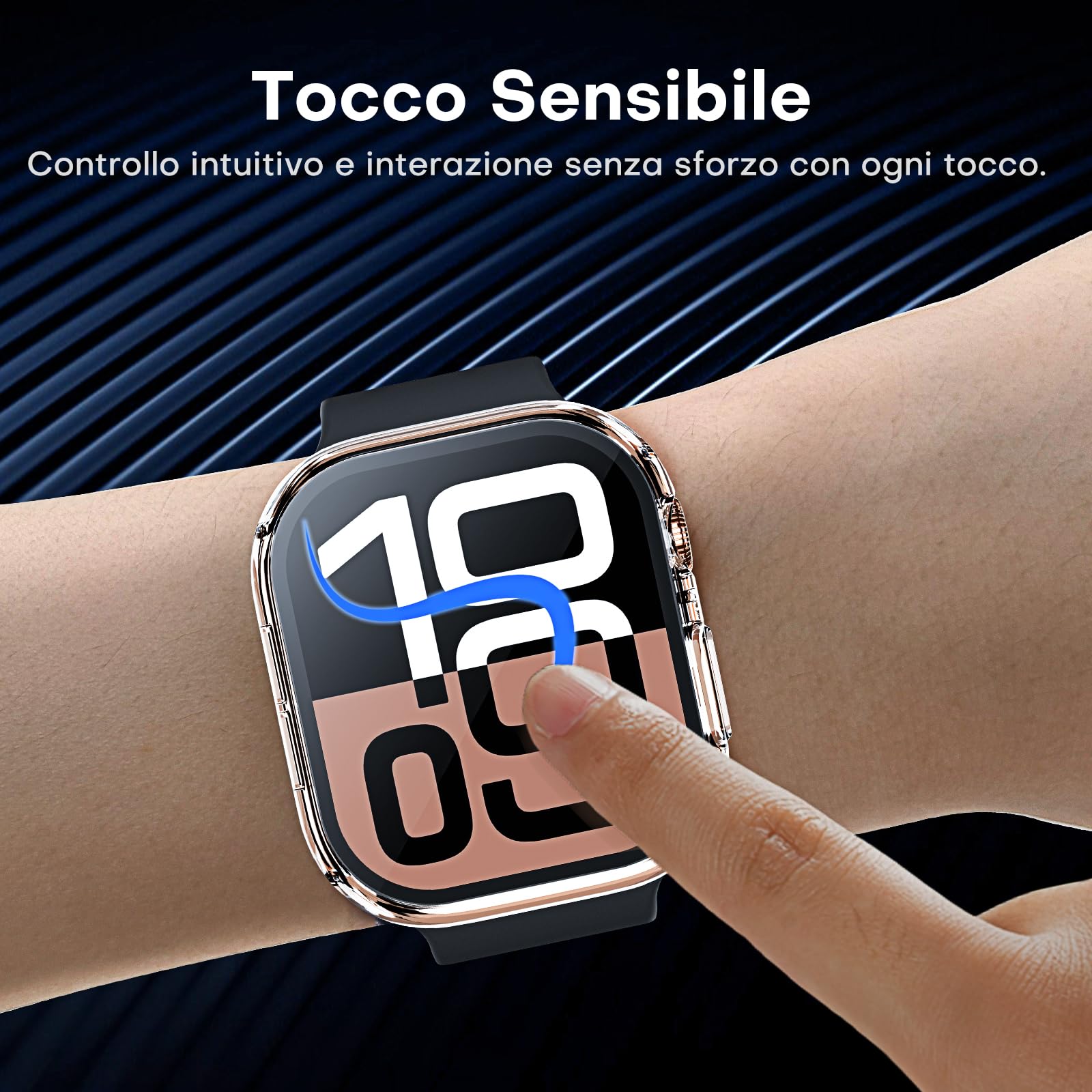 TAURI 2 Pezzi Cover per Apple Watch Series 10 42mm, [Certificazione IPX8 Impermeabile] con Protezione in Vetro Temperato 9H, [Completa] Custodia Protettiva Sottile 42mm-Trasparente